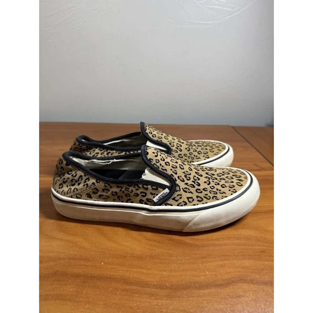 VANS WOMENS Mini Leopard Print SF Slip-On Sneakers Suede Marshmallow Size 9.5